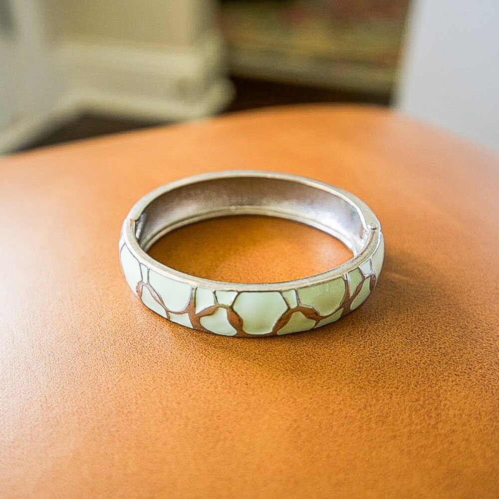 Mint and Silver Hinged Bangle Bracelet